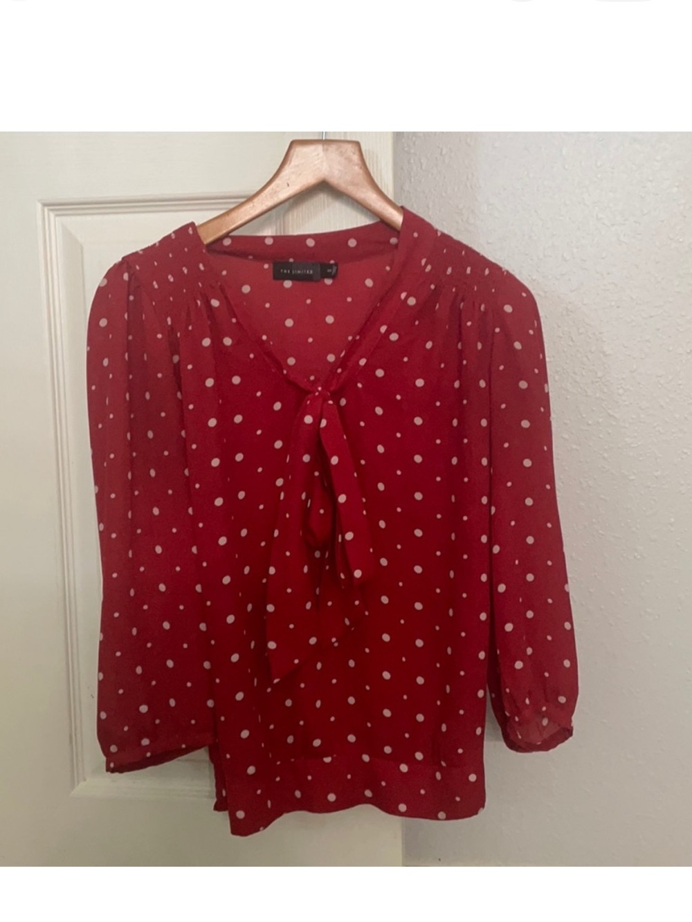The Limited Red White Polka Dot Tie Front Blouse Retro Preppy Classic Top